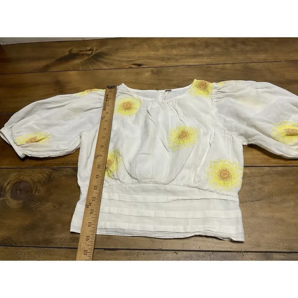 Free People My Girl Embroidered Sunflower Blouse Women’s Size XS
